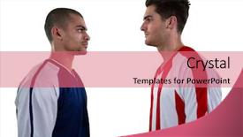  Presentation with football play diagram - Colorful slide deck enhanced with two rival football player looking backdrop and a coral colored foreground