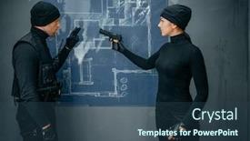  Presentation with vault - Beautiful slide set featuring two robbers working on a plan to rob the vault backdrop and a ocean colored foreground