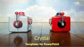  Presentation with heads - Amazing theme having two-robot-heads-chatting backdrop and a tawny brown colored foreground