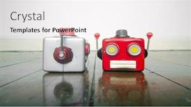  Presentation with heads - Presentation theme with two-robot-heads-chatting background and a white colored foreground