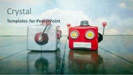  Presentation with heads - Colorful presentation enhanced with two-robot-heads-chatting backdrop and a sky blue colored foreground