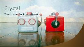  Presentation with heads - Presentation design having two-robot-heads-chatting background and a sky blue colored foreground