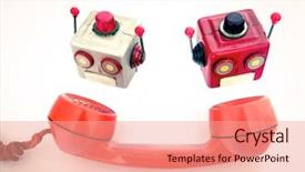  Presentation with heads - PPT theme having two robot heads background and a coral colored foreground