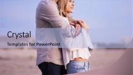  Presentation with lovers - Theme having two romantic lovers on the beach at twilight shot with selective focus background and a light blue colored foreground