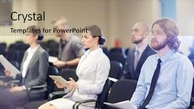  Presentation with report training - Slide set having two rows of young employees background and a coral colored foreground