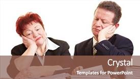 Presentation with files - PPT layouts with two sad senior people with files on a desk background and a tawny brown colored foreground