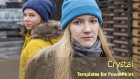  Presentation with sad teen - PPT layouts having two sad teen girl on the street background and a violet colored foreground