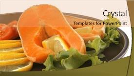  Presentation with salmon dish - Presentation design enhanced with two salmon steak on dark background and a yellow colored foreground