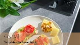  Presentation with fresh avocado - Theme enhanced with two-sandwiches-with-fresh-vegetables background and a coral colored foreground