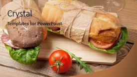  Presentation with cream cheese and fruit sandwich - Amazing PPT layouts having two sandwiches with salad ham backdrop and a coral colored foreground