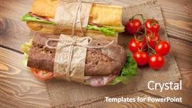  Presentation with cream cheese and fruit sandwich - Colorful presentation theme enhanced with two sandwiches with salad ham backdrop and a tawny brown colored foreground