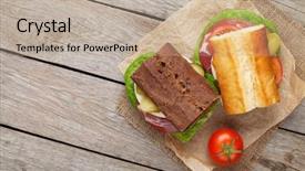  Presentation with salad - Presentation theme with two sandwiches with salad ham background and a mint green colored foreground