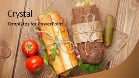  Presentation with salad - Slide set enhanced with two sandwiches with salad ham background and a coral colored foreground