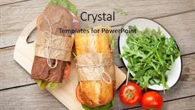  Presentation with cutting board - Beautiful slides featuring two sandwiches with salad ham backdrop and a coral colored foreground