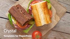  Presentation with cream cheese and fruit sandwich - PPT layouts with two sandwiches with salad ham background and a coral colored foreground