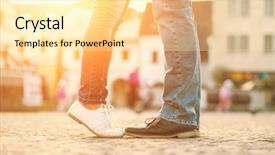  Presentation with examples street food - Slides consisting of two scenes - couples foots stay background and a blonde colored foreground