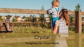  Presentation with what is thing used in looking for far object - Slide deck featuring two scenes - woman and child at farm background and a gold colored foreground