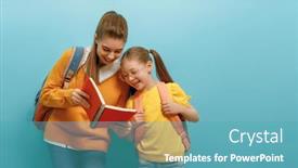  Presentation with school-children - PPT layouts consisting of two-schoolers-children-standing and a teal colored foreground