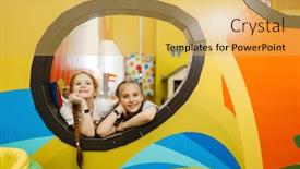  Presentation with entertainment - Slide deck enhanced with two-schoolgirls-play background and a yellow colored foreground