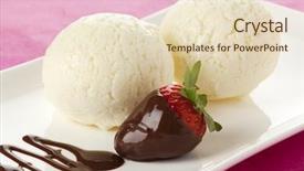  Presentation with ice cream strawberry - Slides enhanced with two scoops of vanilla ice cream decorated with chocolate dipped strawberry background and a lemonade colored foreground