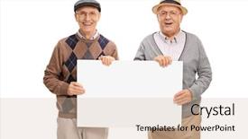  Presentation with signboard - Slide deck with two senior gentlemen holding background and a soft green colored foreground