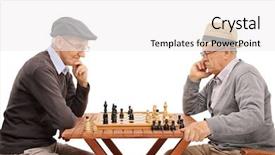  Presentation with contemplating - PPT layouts consisting of two senior gentlemen playing chess background and a white colored foreground