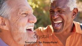  Presentation with trail - Amazing PPT layouts having two-senior-male-friends-hiking backdrop and a coral colored foreground