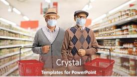  Presentation with face masks - Slides having two-senior-men-wearing-medical background and a tawny brown colored foreground