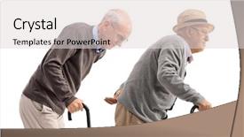  Presentation with cane - PPT theme featuring two senior men with canes background and a light gray colored foreground