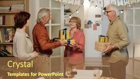  Presentation with birthday party - Presentation theme featuring two-senior-men-with-packed background and a coral colored foreground