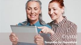  Presentation with old album - Theme having two-senior-old-mature-female background and a coral colored foreground