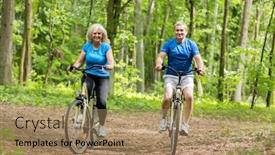  Presentation with sportive cycling - Theme consisting of two-senior-people-cycling background and a coral colored foreground
