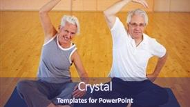  Presentation with gymnastics - Slides having two senior people doing gymnastics background and a navy blue colored foreground