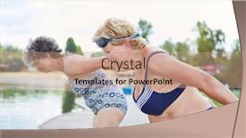  Presentation with gymnastics - Presentation design enhanced with two-senior-women-doing-gymnastics background and a coral colored foreground