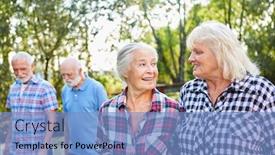  Presentation with walking - Audience pleasing slide deck consisting of two-senior-women-talking backdrop and a light blue colored foreground