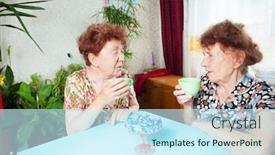  Presentation with seniors - Theme with two-seniors-drinks-tea-old background and a cool aqua colored foreground