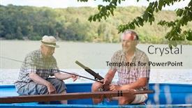  Presentation with fishing boat - Cool new PPT layouts with two-seniors-in-the-boat backdrop and a mint green colored foreground