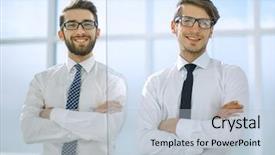  Presentation with people - Presentation theme consisting of two serious business people standing background and a lemonade colored foreground