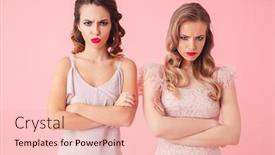  Presentation with women - Audience pleasing presentation theme consisting of serious displeased women in dresses backdrop and a lemonade colored foreground