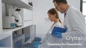  Presentation with medical analysis - Slides featuring two-serious-scientists-man and a ocean colored foreground