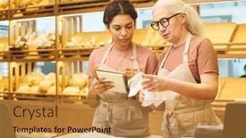  Presentation with profit - Theme featuring two-serious-workers-of-bakery background and a gold colored foreground