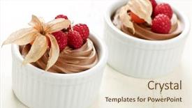  Presentation with chocolate dessert - Beautiful theme featuring two servings of chocolate mousse dessert with fruit backdrop and a sky blue colored foreground