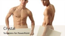  Presentation with blank signs - PPT layouts having two sexy nude men covering with copy space blank signs isolated on white background and a lemonade colored foreground