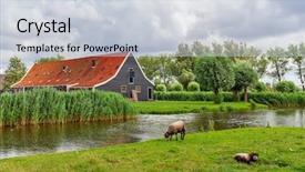  Presentation with green-house - Theme having small river and rural background and a lemonade colored foreground