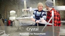  Presentation with shipbuilding - Colorful slide deck enhanced with two shipbuilding engineers with drinks backdrop and a gray colored foreground