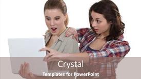  Presentation with laptop - Colorful slides enhanced with two-shocked-girls-looking backdrop and a coral colored foreground