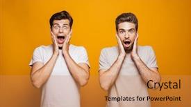  Presentation with best - Audience pleasing slide deck consisting of two shocked young men best backdrop and a coral colored foreground