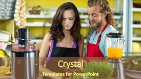  Presentation with digital health - Colorful slide set enhanced with two shop assistants discussing with digital tablet at health grocery shop backdrop and a tawny brown colored foreground