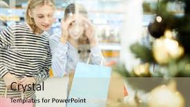  Presentation with mall - Beautiful theme featuring two shopping girls peering backdrop and a soft green colored foreground