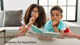  Presentation with siblings - PPT theme with two-siblings-lying background and a coral colored foreground